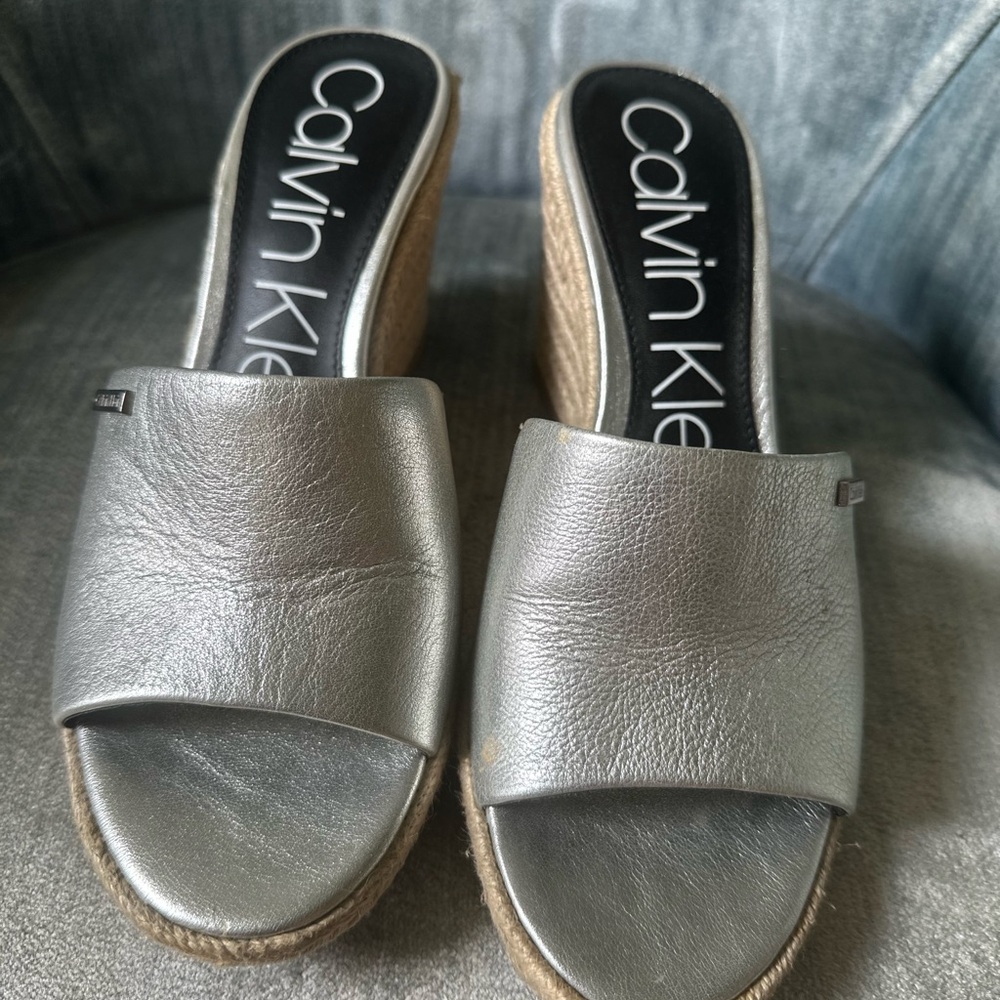 Calvin Klein Silver Wedge Shoes with Metallic Finish